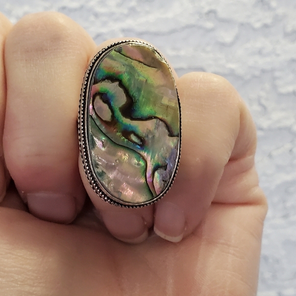 New Oversized Abalone Shell 925 Silver Statement Ring. - Picture 14 of 16